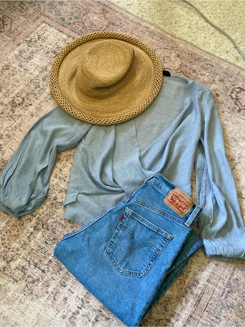Light blue, gauzy, Topshop wrap blouse